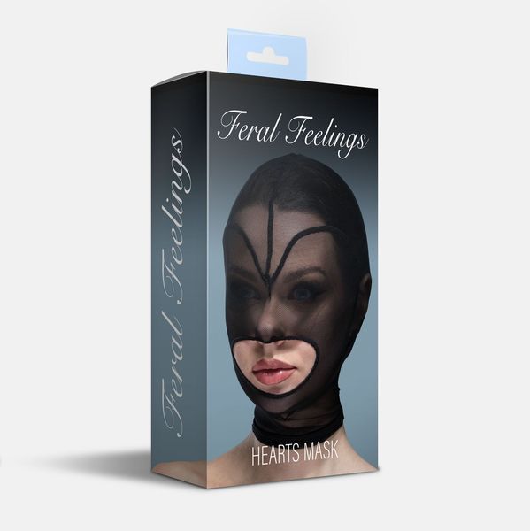 Маска серце сітка з відкритим ротом Feral Feelings - Hearts Mask Black Black SO9330 фото
