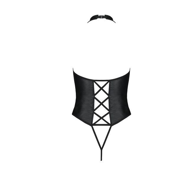 Боді з еко-шкіри з імітацією шнурівки та відкритим доступом Passion NANCY BODY, black SO5370 фото