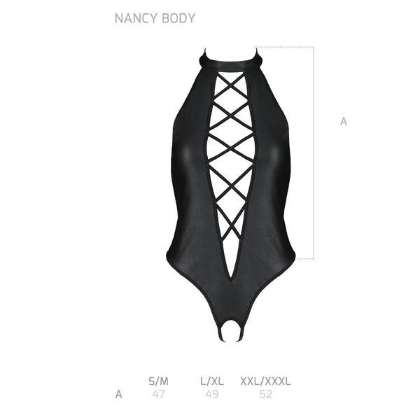 Боді з еко-шкіри з імітацією шнурівки та відкритим доступом Passion NANCY BODY, black SO5370 фото