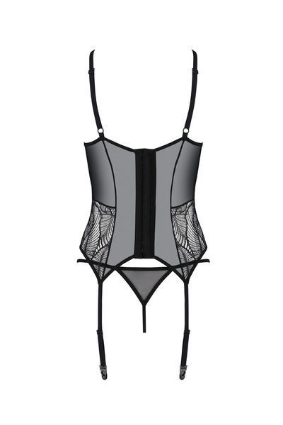 Корсет Passion LEAFA CORSET black, XXL XXXL, м'які чашки, затискачі для панчіх, стрінги в комплекті SX0504 фото