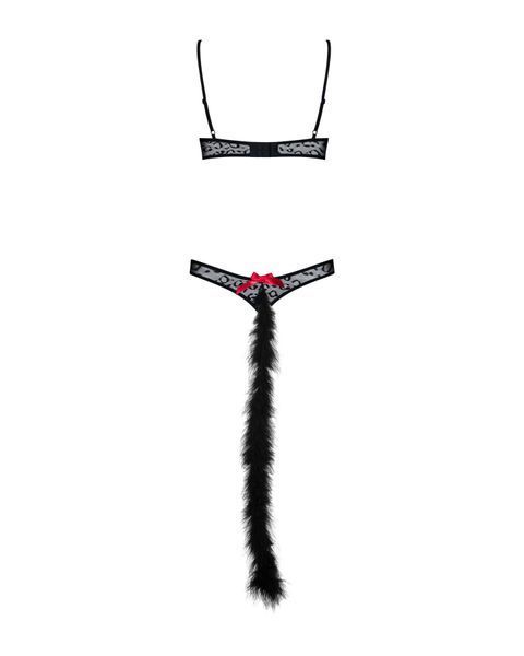 Еротичний костюм гепарду Obsessive Gepardina 3 pcs Costume, S/M, чорний (хутряне оздоблення, монокіні) SO7276 фото
