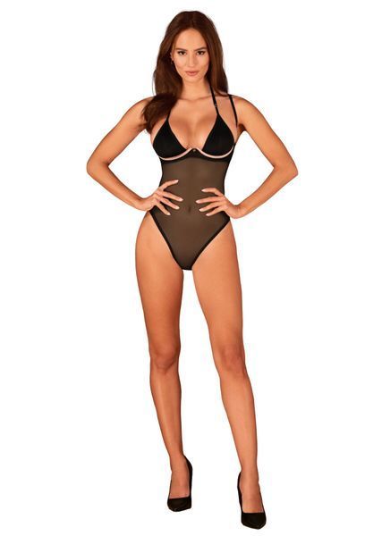 Прозоре боді Obsessive Selinne teddy XL 2XL Black, дрібна сітка, подвійні бретелі SO8664 фото