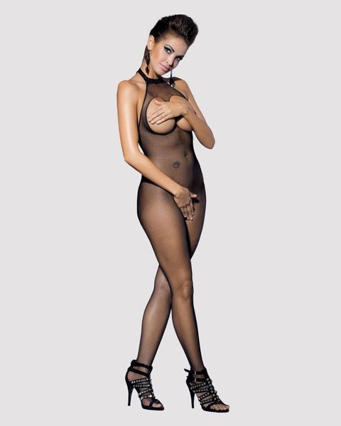 Бодістокінг із дрібної сітки з відкритими грудьми та доступом Obsessive Bodystocking N101 SO7250 фото