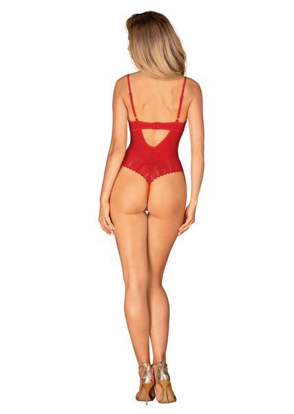 Боді з доступом Obsessive Ingridia crotchless teddy XL 2XL, червоне, відкриті груди SO9025 фото