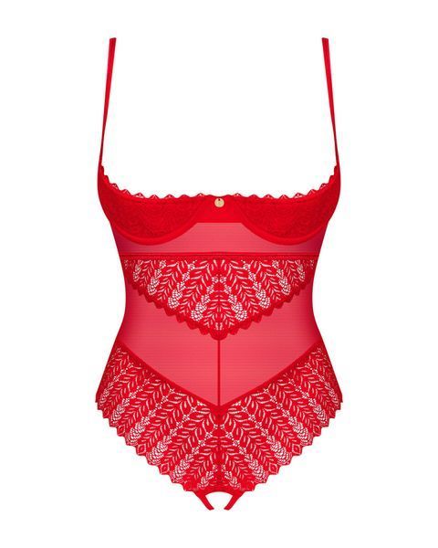 Боді з доступом Obsessive Ingridia crotchless teddy XL 2XL, червоне, відкриті груди SO9025 фото