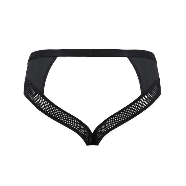 Чоловічі труси з ланцюжком Passion 030 SLIP TOM Black, екошкіра, відкриті сідниці SO7561 фото
