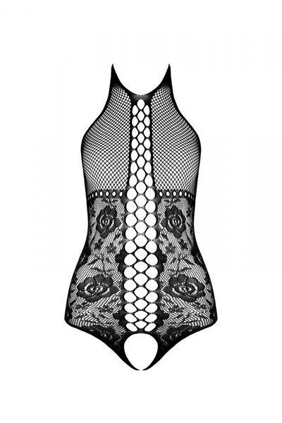 Бодістокінг з імітацією корсетної шнурівки Passion BS094 One Size, black, квітковий візерунок SO8923 фото