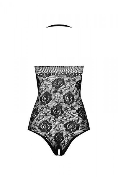 Бодістокінг з імітацією корсетної шнурівки Passion BS094 One Size, black, квітковий візерунок SO8923 фото