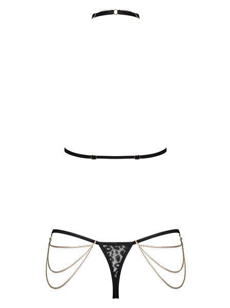 Комплект із ланцюжками Obsessive Pantheria 2-pcs set black, бюстгальтер, трусики SO7876 фото