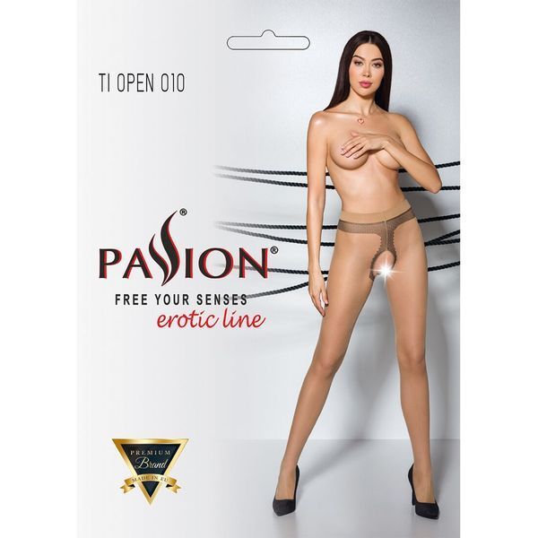 Тілесні колготки з відкритим доступом, контрастна лінія Passion TIOPEN 010 (20 den), beige SO5802 фото