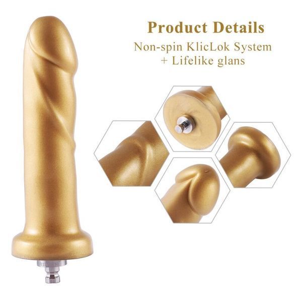 Золотий фалоімітатор Hismith 6.8" Golden Silicone Dildo, система KlicLok SO6202 фото