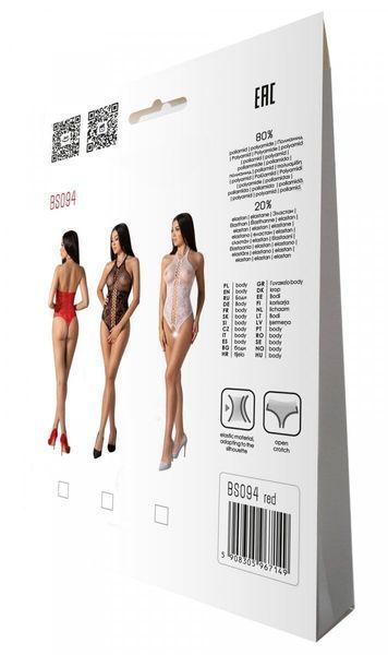 Бодістокінг з імітацією корсетної шнурівки Passion BS094 One Size, red, квітковий візерунок SO8924 фото