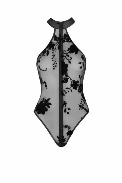 Боді Noir Handmade F314 Ego flocked mesh halter bodysuit - 3XL SX0321 фото