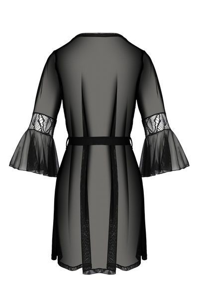 Пеньюар Passion LEAFA PEIGNOIR black, XXL XXXL, довжина трохи вище коліна, широкі рукави, зав'язується на пояс SX0507 фото