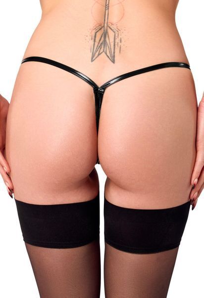Трусики Noir Handmade P014 Dominae PVC panty with silver clasp XS SX4222 фото