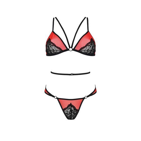 Комплект білизни Passion PEONIA SET XXL XXXL red, бра, трусики SO8467 фото
