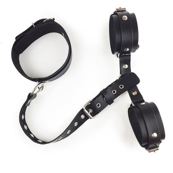Фіксатори для шиї та рук Art of Sex - Bondage Set з натуральної шкіри, колір чорний SO5184 фото