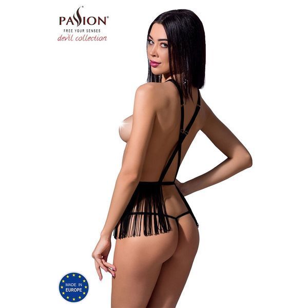Комплект білизни Passion Exclusive INDRA SET OpenBra XXL XXXL, black, стрінги, портупея з бахромою PS26202 фото