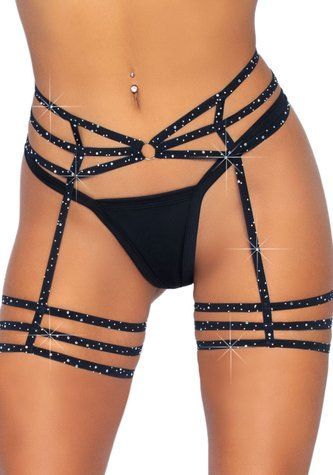 (SALE) Leg Avenue Rhinestone garter strapps OS Black SO7932 фото