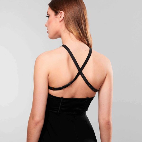 Портупея з екошкіри Bijoux Indiscrets MAZE &mdash; Cross Chest Harness Black SO6635 фото
