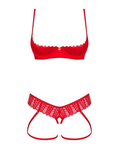 Комплект Obsessive Ingridia 2-pcs crotchless set XL 2XL, червоний, з доступом, відкриті груди SO9033 фото