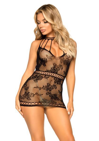 Ажурна сукня-сітка Leg Avenue Lace mini dress with cut-outs Black, one size SO7887 фото