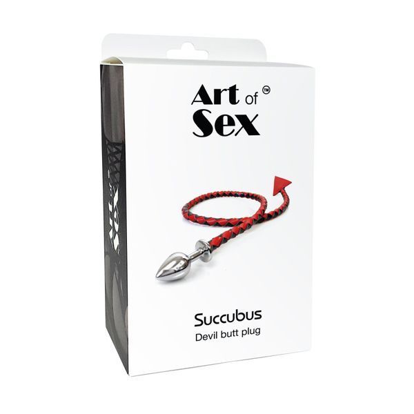 Металева анальна пробка M з диявольським хвостом Art of Sex - Succubus, екошкіра, чорний червоний SO9745 фото