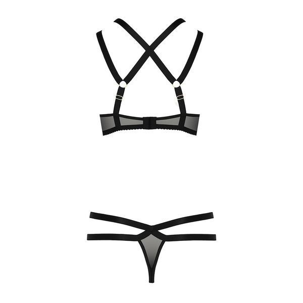 Комплект білизни Passion Exclusive HAGAR SET, black, стрепи, трусики та ліф PS24705 фото