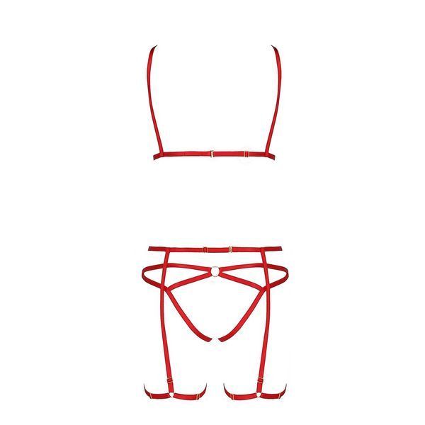 Комплект білизни Passion Exclusive MAGALI SET OpenBra, red, стрепи, ліф, трусики і пояс PS23802 фото