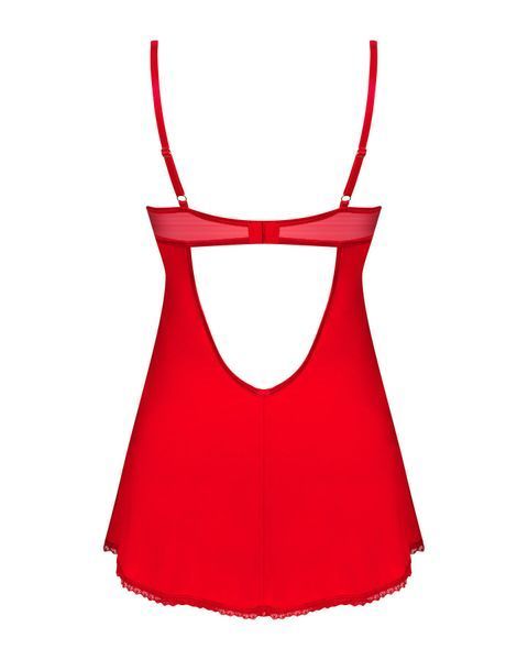 Пеньюар Obsessive Ingridia chemise & thong XL 2XL, червоний, сорочка, стрінги SO9036 фото
