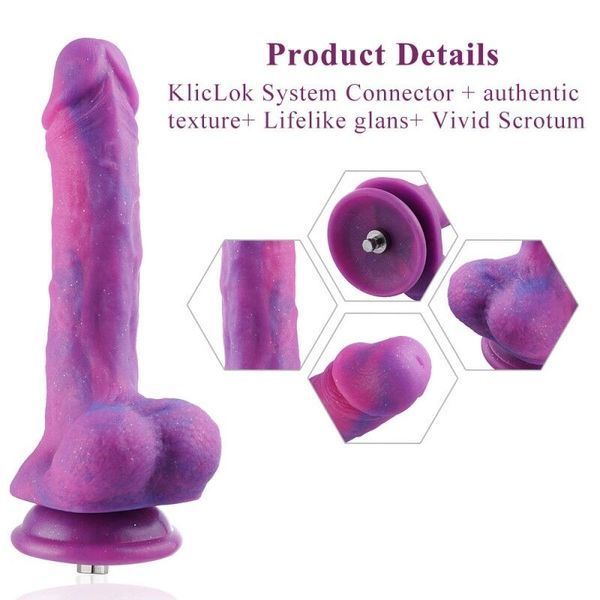 Фалоімітатор 8.2" з вібрацією для секс-машин Hismith Purple Silicone Dildo with Vibe, KlicLok SO6212 фото