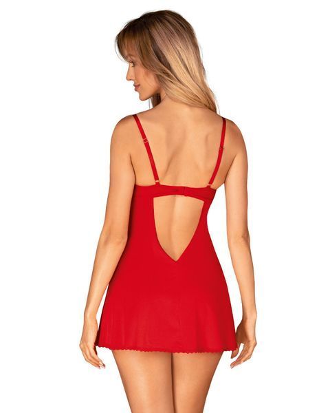 Пеньюар Obsessive Ingridia chemise & thong XL 2XL, червоний, сорочка, стрінги SO9038 фото