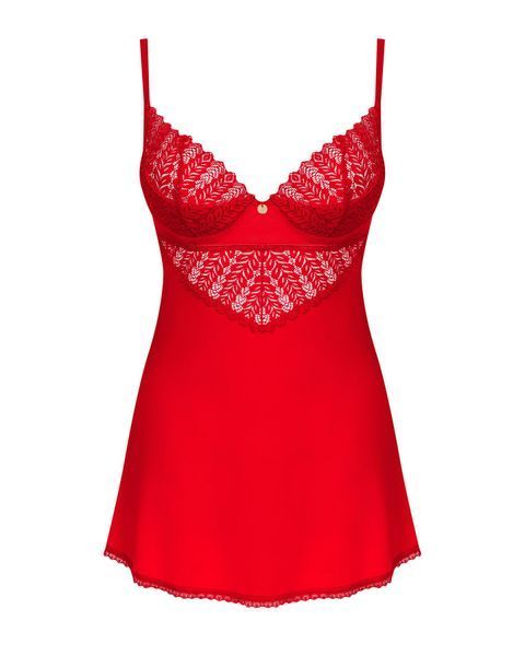 Пеньюар Obsessive Ingridia chemise & thong XL 2XL, червоний, сорочка, стрінги SO9038 фото