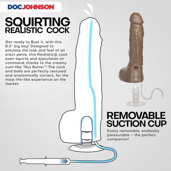 Фалоімітатор, що кінчає Doc Johnson The Realistic Cock ULTRASKYN - Squirting 9,5 Inch Caramel SX4471 фото