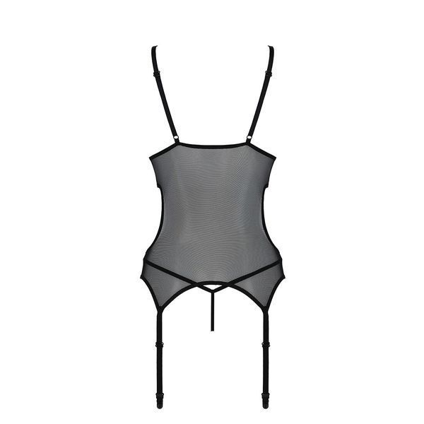 Корсет із підв&rsquo;язками та ажурним ліфом Passion CHRISTA CORSET, black, стрінги в комплекті SO5757 фото