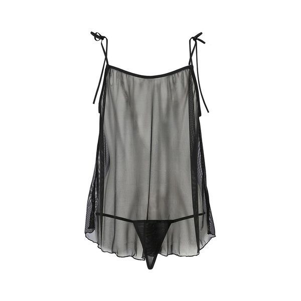 Сорочка прозора бебі-дол Passion MELANIA CHEMISE XXL XXXL, black, трусики, на тонких бретелях EL16305 фото