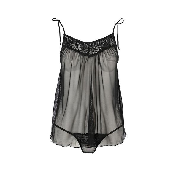 Сорочка прозора бебі-дол Passion MELANIA CHEMISE XXL XXXL, black, трусики, на тонких бретелях EL16305 фото