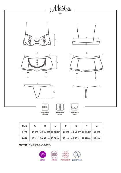 Еротичний костюм покоївки Obsessive Maidme Set 5pcs, S/M (бюстгальтер, стрінги, пояс для панчіх з фартухом, панчохи та чепчик) SO7290 фото