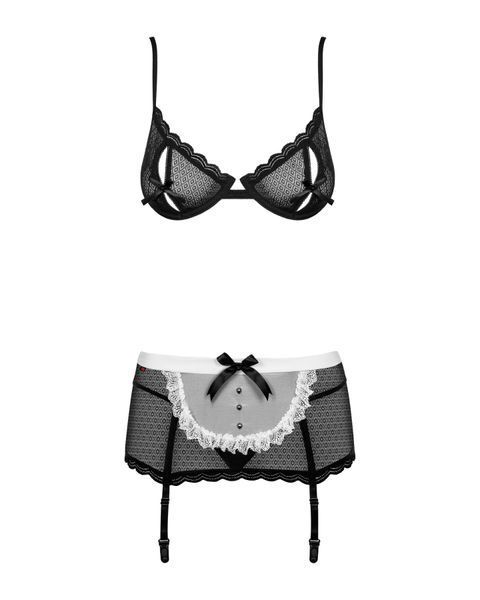 Еротичний костюм покоївки Obsessive Maidme Set 5pcs, S/M (бюстгальтер, стрінги, пояс для панчіх з фартухом, панчохи та чепчик) SO7290 фото