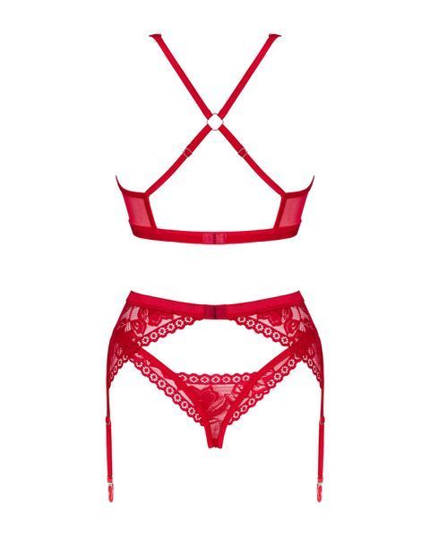 Комплект білизни Obsessive Lacelove cupless 3pcs set Red, бюстгальтер, стрінги, пояс для панчіх SO8655 фото