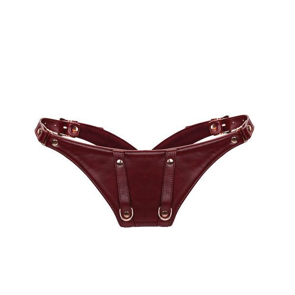 Шкіряні трусики для вібратора Liebe Seele Wine Red Forced Orgasm Strop, повністю регульовані SO9465 фото