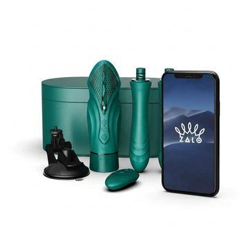 Компактна смарт секс-машина з пультом ДК та кристалами Swarovski Zalo Sesh Turquoise Green SO9554 фото