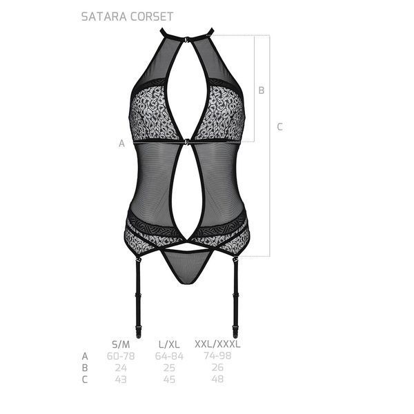 Корсет з пажами Passion SATARA CORSET XXL XXXL red, стрінги, мереживо, застібки спереду та ззаду SO8479 фото