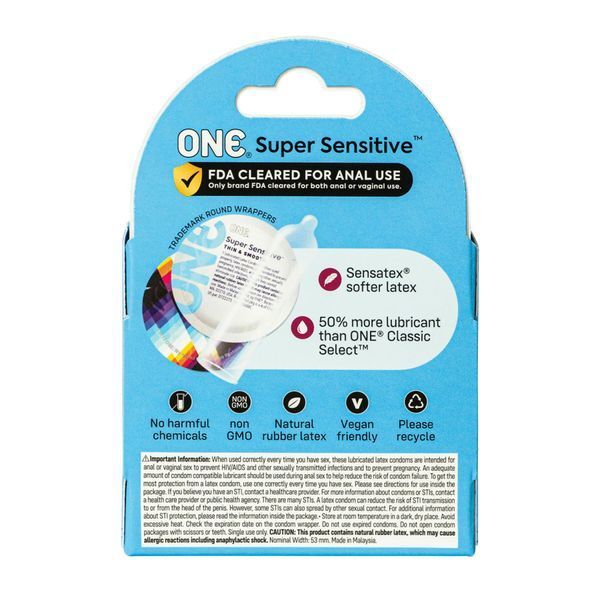 Презервативи ONE Super Sensitive, 3 шт, гладенькі, з додатковою змазкою, картонне паковання SX0779 фото