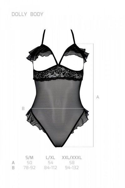 Еротичне боді Passion DOLLY BODY, XXL XXXL, black, з відкритими чашками SO9702 фото