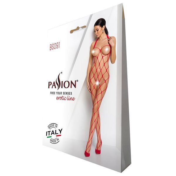 Бодістокінг у дуже велику сітку Passion BS091 red, з доступом SO6392 фото