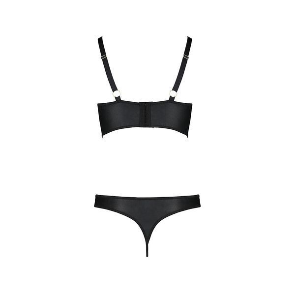 Комплект з екошкіри з люверсами та ремінцями Passion MALWIA BIKINI L XL, black, бра та трусики SO5763 фото