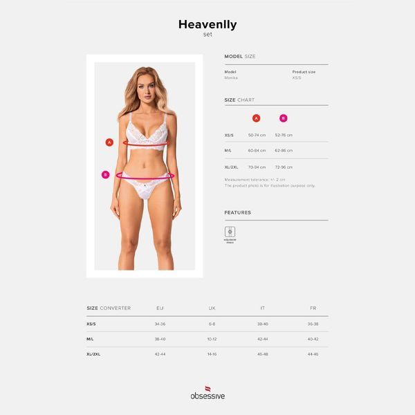 Еротичний комплект Obsessive Heavenlly 2-pcs set XL 2XL, бюстгальтер і танга SO8172 фото