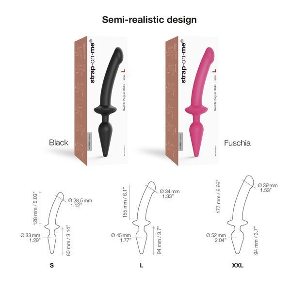 Анальна пробка з дилдо 2в1 Strap-On-Me SWITCH PLUG-IN DILDO Fuchsia L, діаметр 4,5 3,4 см SO6829 фото