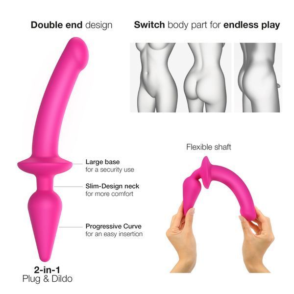 Анальна пробка з дилдо 2в1 Strap-On-Me SWITCH PLUG-IN DILDO Fuchsia L, діаметр 4,5 3,4 см SO6829 фото